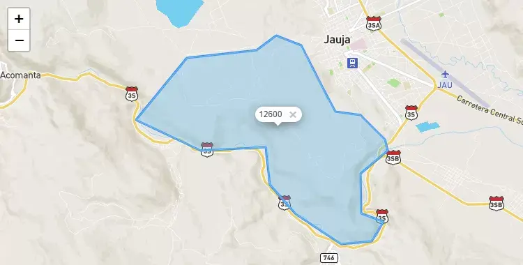 Mapa de la zona del código postal 12600 en Yauyos, Junín