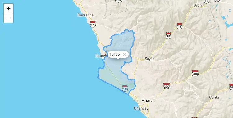 Mapa de la zona del código postal 15135 en Santa María, Lima